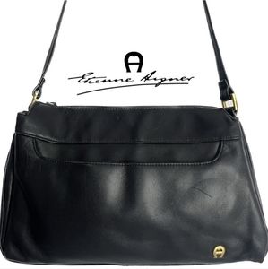 ETIENNE Aigner Vintage Black Leather Mini Shoulder Bag